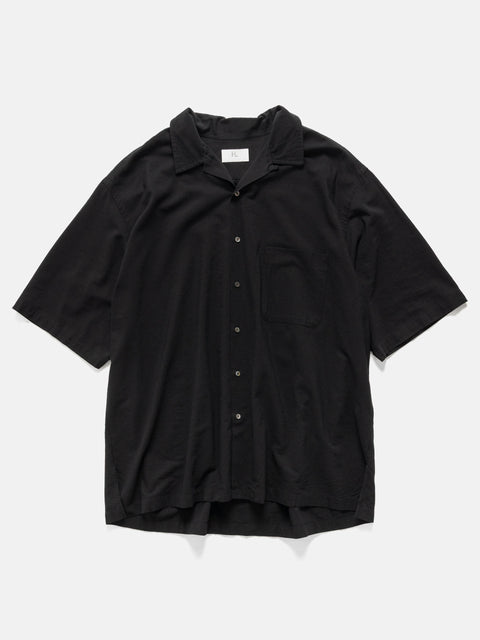 HERILL Silk Cotton Nep Open Collar Shirts Black, Shirts
