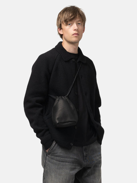 hobo Drawstring Pouch Deer Leather Black, Pouches