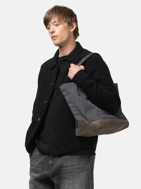 hobo Tote Bag Polyester Oxford Cordura with Suede Charcoal, Tote Bags