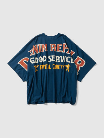 KAPITAL 18.5/- Jersey HUGE-T (DENIM REPAIR) Navy, T-Shirts