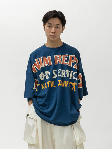 KAPITAL 18.5/- Jersey HUGE-T (DENIM REPAIR) Navy, T-Shirts