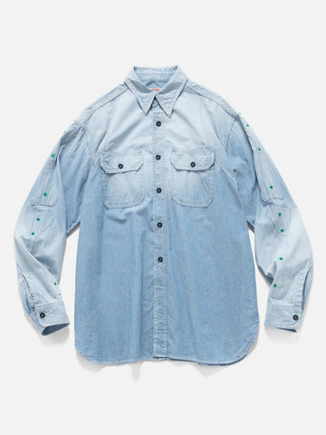 KAPITAL Chambray BONE Patch Ventilator Workshirt Sax, Shirts