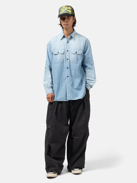 KAPITAL Chambray BONE Patch Ventilator Workshirt Sax, Shirts