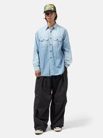 KAPITAL Chambray BONE Patch Ventilator Workshirt Sax, Shirts