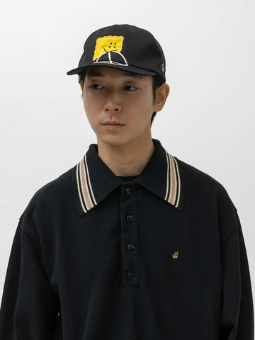 KAPITAL Chino Baseball Cap (PECKISH PEACE Embroidery) Black, Caps