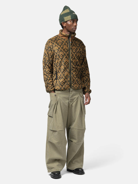 KAPITAL YOSEMITE Arabesque Fleece ZIP Blouson Khaki, Fleece Jackets