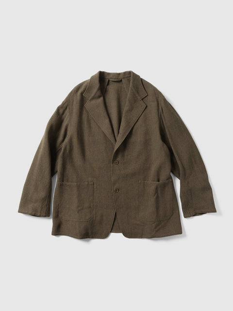 KAPTAIN SUNSHINE Wool Linen Serge Square Jacket Moss, Jackets