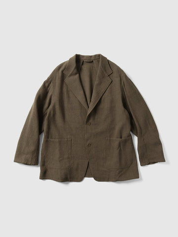 KAPTAIN SUNSHINE Wool Linen Serge Square Jacket Moss, Jackets