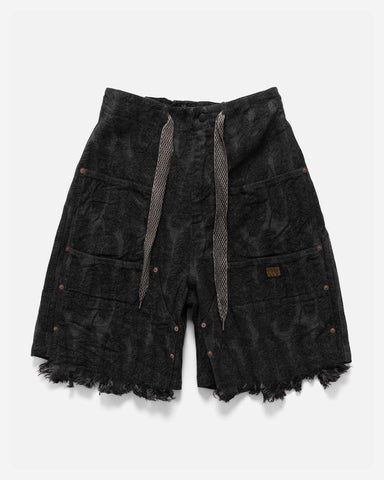 KAPITAL 12oz MAGPIE Denim W-Knee Easy Short Pants Black, Shorts