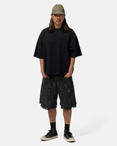 KAPITAL 12oz MAGPIE Denim W-Knee Easy Short Pants Black, Shorts