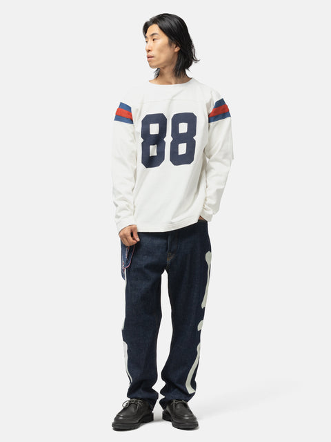 KAPITAL 16/-Dense Jersey Elbow-Rip Football T (88) White, Sweatshirts