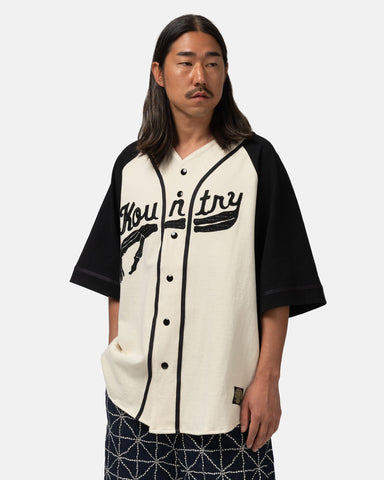 KAPITAL 16/-Densed Jersey Baseball Shirt (BONE) ECRxBlack, T-Shirts