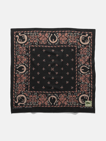 flat shot of Kapital Fastcolor  Selvedge-Bandanna- Antler- NAJA  in black