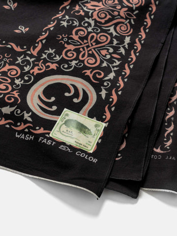 detail shot of Kapital Fastcolor  Selvedge-Bandanna- Antler- NAJA  in black