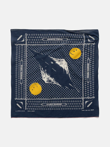 KAPITAL Fastcolor Selvedge Bandanna (Mirrored Fuji PROFILE RAINBOWY) Navy, Bandanas