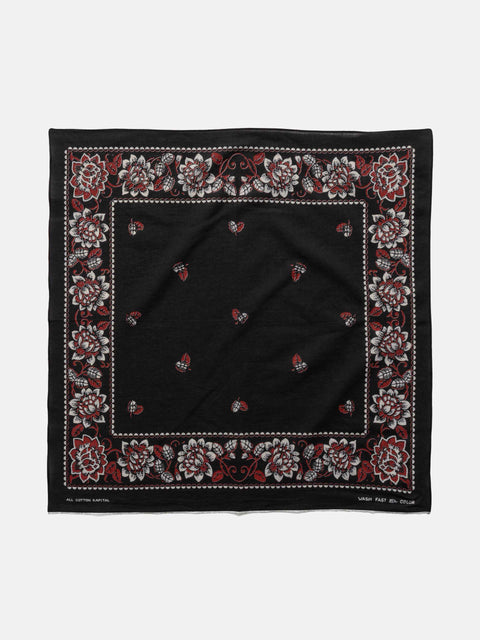 KAPITAL Fastcolor Selvedge Bandanna (ROCKWELL FLOWER) Black, Bandanas