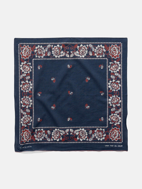 KAPITAL Fastcolor Selvedge Bandanna (ROCKWELL FLOWER) Navy, Bandanas
