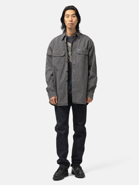 KAPITAL Grandrelle Chambray BONE Patch Ventilator Workshirt Charcoal, Shirts