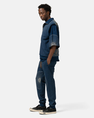 KAPITAL IDG Fleecy Knit SWT Pants (FUROSHIKI Embroidery) Indigo, Sweatpants