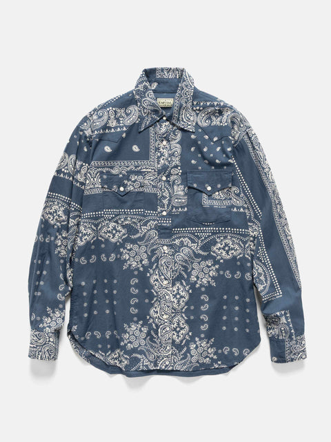 Flat shot of the KAPITAL Viyella Flannel Bandanna HUSKY Western Shirt Navy