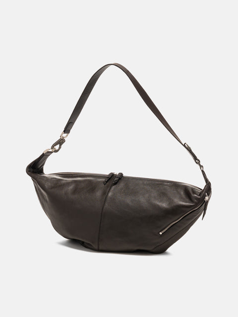 Front view of the LEMAIRE Quiver Clip Bag Dark Chocolate