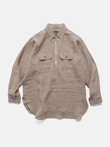 Needles Half Zip Work Shirt - Brushed Linen Canvas Taupe, Shirts