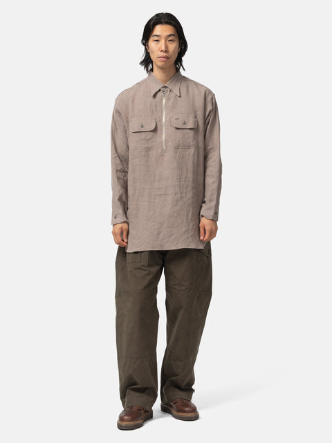Needles Half Zip Work Shirt - Brushed Linen Canvas Taupe, Shirts