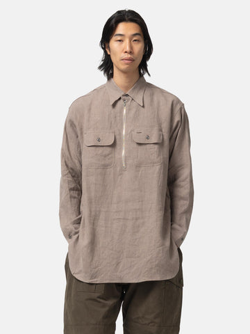 Needles Half Zip Work Shirt - Brushed Linen Canvas Taupe, Shirts