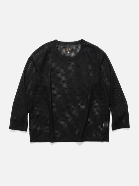 Needles L/S U-Neck Tee - Geometric Raschel Lace Black, T-Shirts