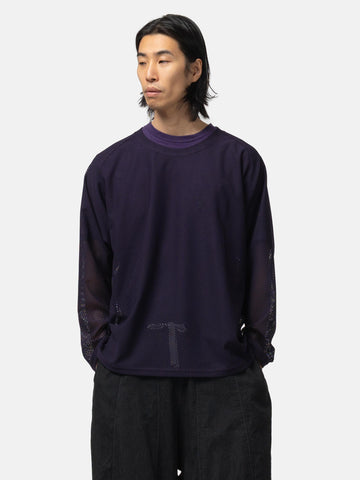 Needles L/S U-Neck Tee - Geometric Raschel Lace Eggplant, T-Shirts