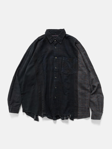 Needles Flannel Shirt -> 7 Cuts Wide Shirt / Over Dye Black, Shirts