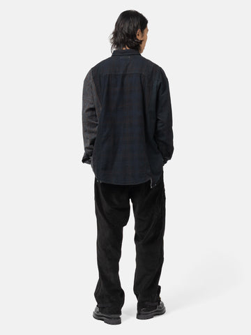 Needles Flannel Shirt -> 7 Cuts Wide Shirt / Over Dye Black, Shirts