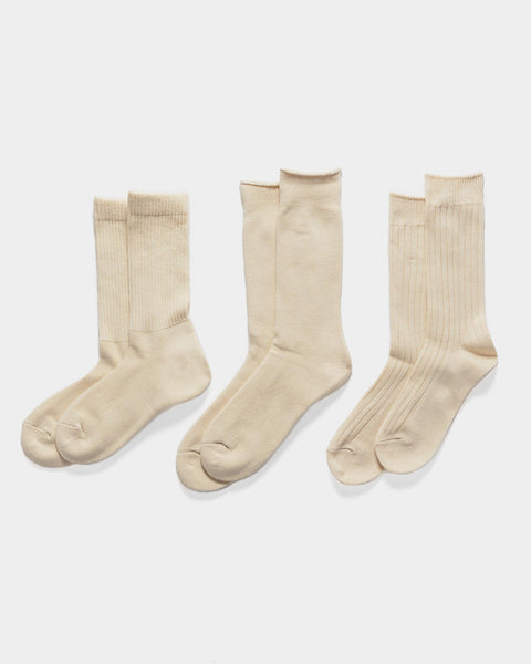 ROTOTO Organic Daily 3 Pack Crew Socks Ecru, Accessories