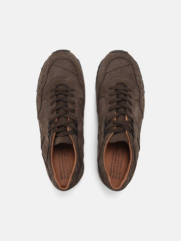 Top view of the Reproduction of Found French Military Trainer in Brown nubuck leather photographed in studio.