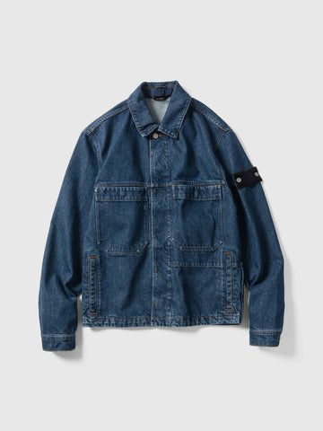 Stone Island Indigo Denim Medium Grainy Wash Biker Jacket, Jackets
