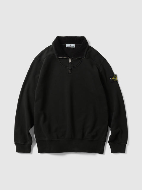 Stone Island Cotton Zip Neck LS Polo Black, Polos