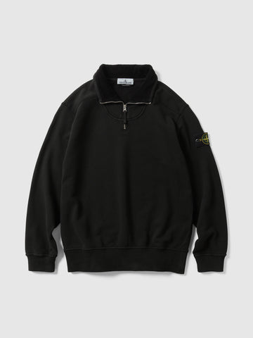 Stone Island Cotton Zip Neck LS Polo Black, Polos