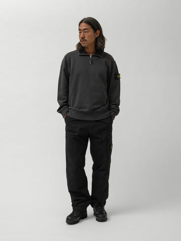 Stone Island Cotton Zip Neck LS Lead Grey, Polos