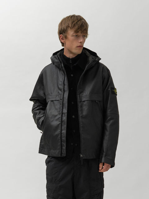 Stone Island Leather Hooded Jacket Black, Leather Jackets