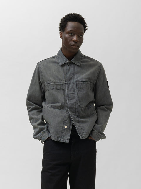 Stone Island Light Grey Wash Biker Jacket, Jackets