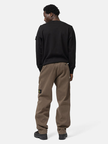 Back shot of the model wearing the Stone Island Organic Cotton Fleece Crewneck Sweatshirt Black