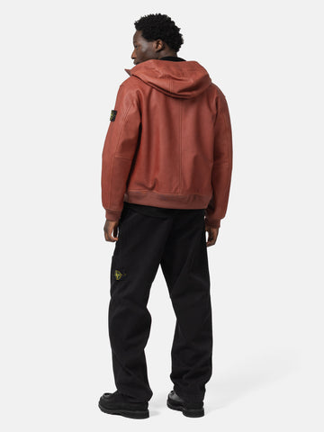 Back shot of the model wearing the Stone Island Organic Cotton Patch-Pocket Cargo Trouser Black