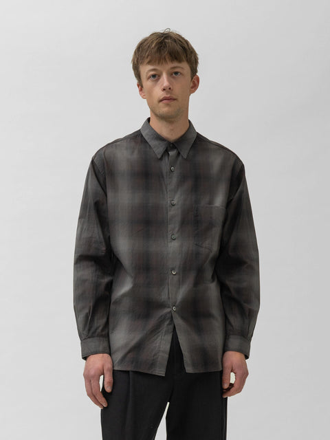 TOHNAI Cotton Check Regular Collar Shirt Charcoal, Shirts
