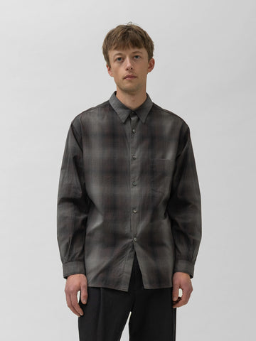 TOHNAI Cotton Check Regular Collar Shirt Charcoal, Shirts