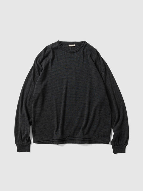 Ulterior Super Fine Wool Cotton CUT-OFF P/O (border Stripe) Black x Charcoal, T-Shirts