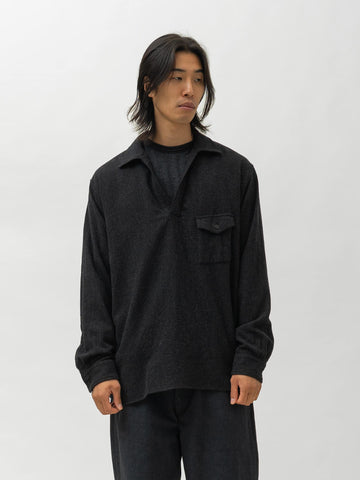 Ulterior Washed Super Fine Wool Viyella Skipper Shirt Top Charcoal, Shirts