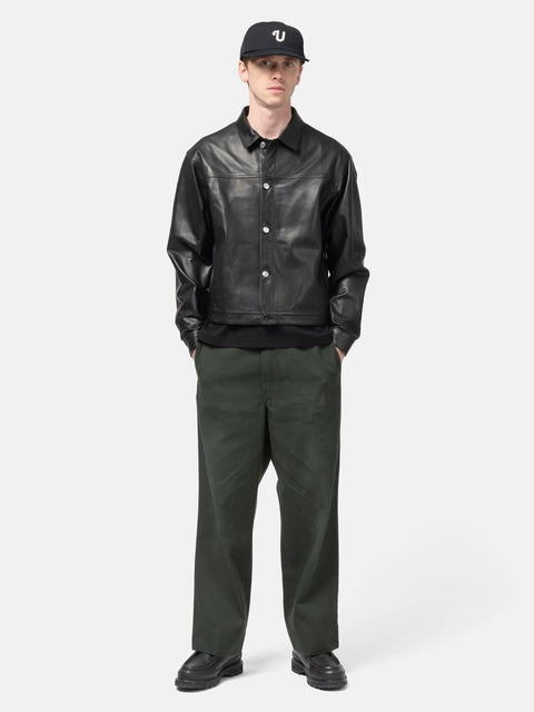 model standing in the studio wearing the  ULIKELY Skater's Work Pants in Green
