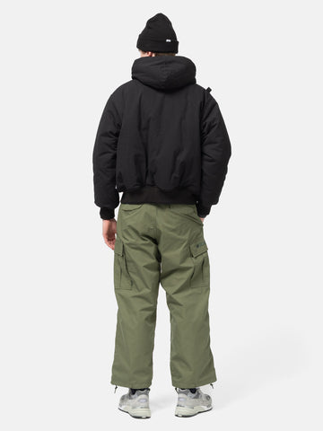 Rear view of the Model standing in studio wearing the WTAPS MILT9601  Trousers NYCO Weather in Olive Drab