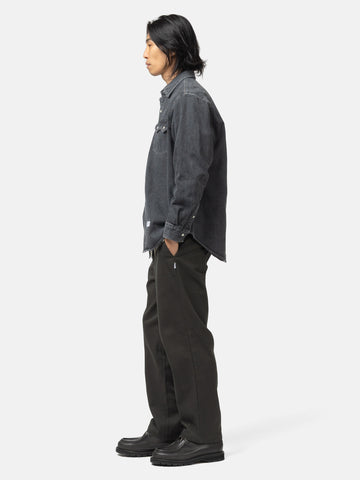 Side shot of the model wearing the WTAPS WRKT2001 / Trousers / Cotton. Twill Charcoal