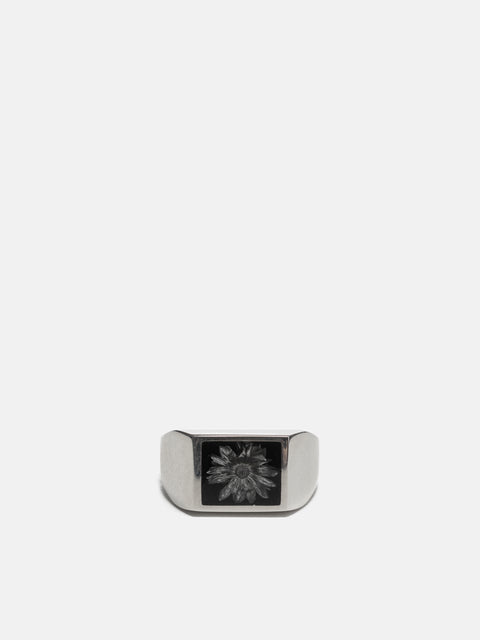 XOLO JEWELRY Signet Ring With Black & Gray Flower, Rings